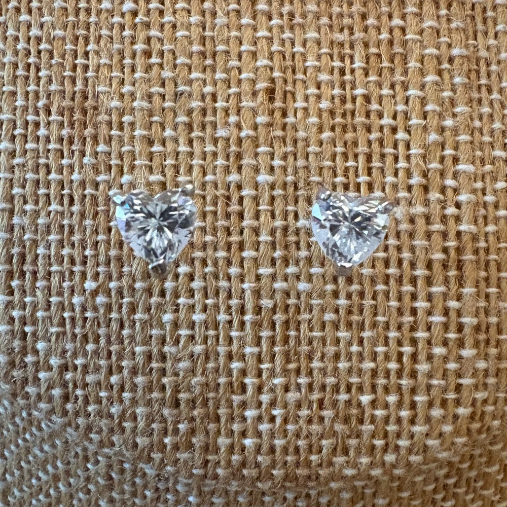 Solid Sterling Silver One Carat Heart Cut VVSD Moissanite Earrings